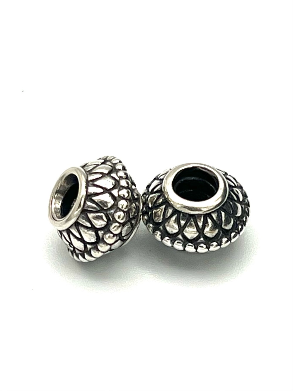 Pandora Retired Sterling Silver Textured Bead Pair - Floral Petal Design 925 ALE